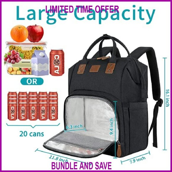 17 Inch Laptop Backpack with Insulated Lunch Compartment USB Port Travel